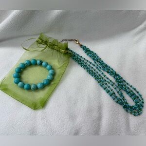 Turquoise Beaded Necklace and Bracelet Set